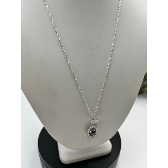 Iolite Center Surrounding CZ’s Pendant Twisted Sterling Silver Rope Chain 20” - Picture 3 of 11